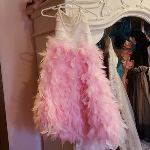 Girls Pink and cream Feathers Dress